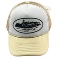 Corteiz Vintage Cream and White Trucker Hat with Oval Cruise Ship Graphic