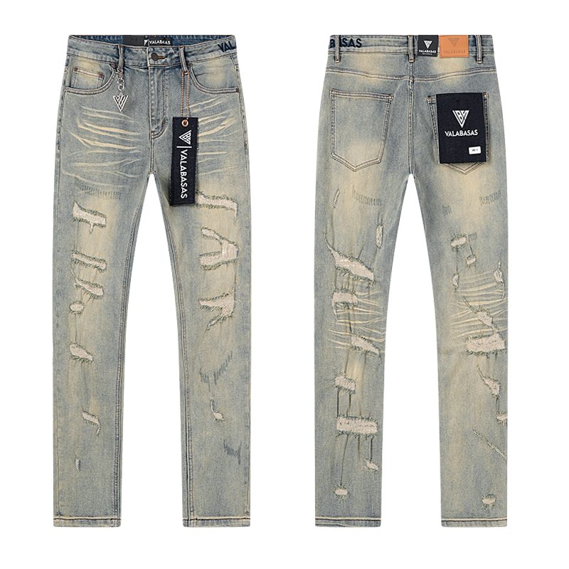 VALABASAS Light Blue Distressed Repair Jeans